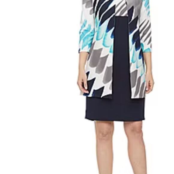 Danny and Nicole Sleeveless Dress Jacket Set 10 Blue Sheat Cardigan Color Wave - Picture 2 of 12